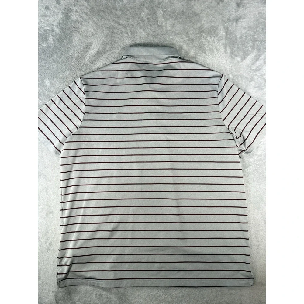 Polo Ralph Lauren Shirt Men's XL Grey Burgundy Striped Performance Polo